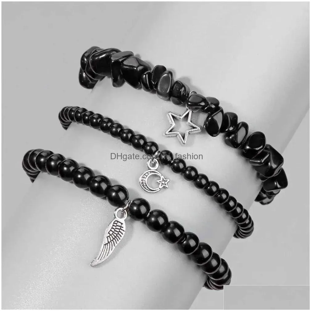 Chain Healing Crystal Set Beaded Charm Bracelet Suitable For Women Men Anxiety Relieving Alloy Friendship Drop Delivery Dhkuk