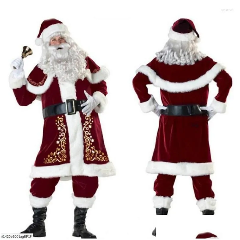 Mens Tracksuits 8Pcs Men Christmas Santa Claus Suit Costume Cosplay Clothes Fancy Long Sleeve For Adts Casa De Papel Disfraz Drop De Dhlbe