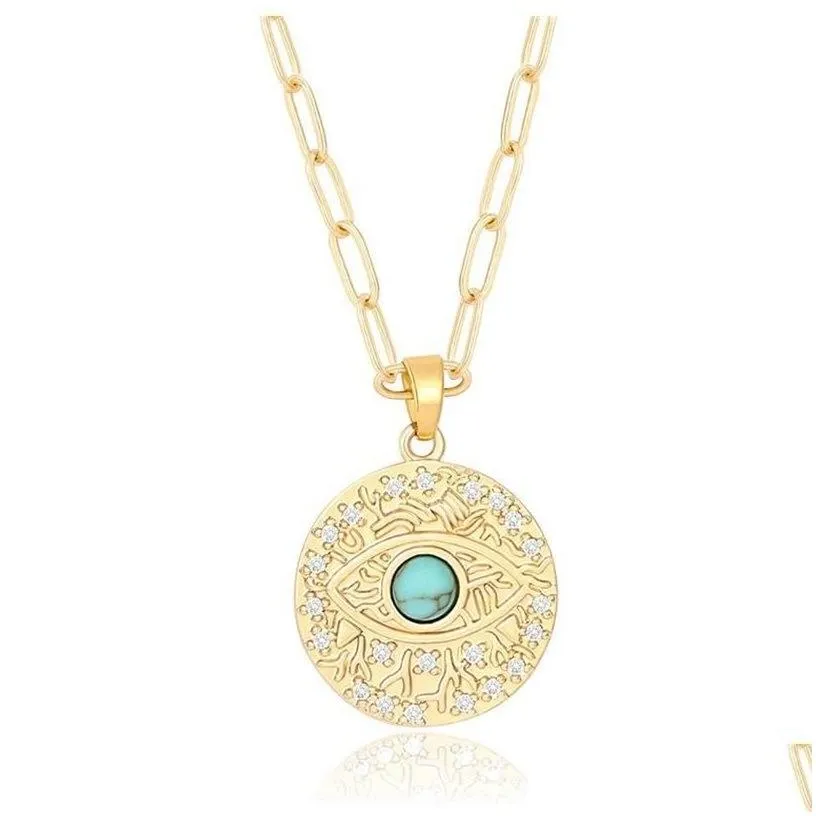 Pendant Necklaces 18K Gold Moon Star  Evil Eye Necklace Medallion Oval Link Chian Choker Layering Jewery For Women Girls Drop De