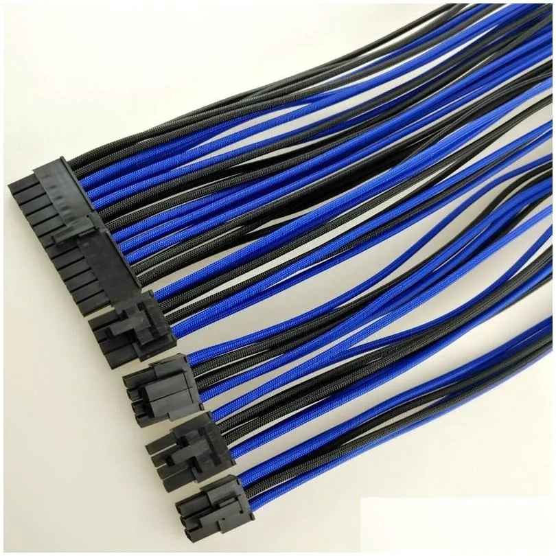 18AWG Basic Extension Cable kit ATX 24Pin/EPS 4+4Pin/PCI-E 8Pin/PCI-E 6Pin Nylon Braid Extender Cord 30CM Black-Green Power Cable For