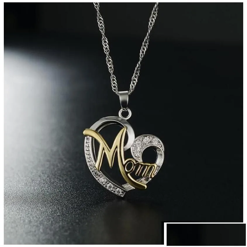 Pendant Necklaces Fashion Letter Mom Heart Shape Inlaid Crystal Necklace Mothers Day Gift High Quality Jewelry Wholesale Lots Bk 7 Col