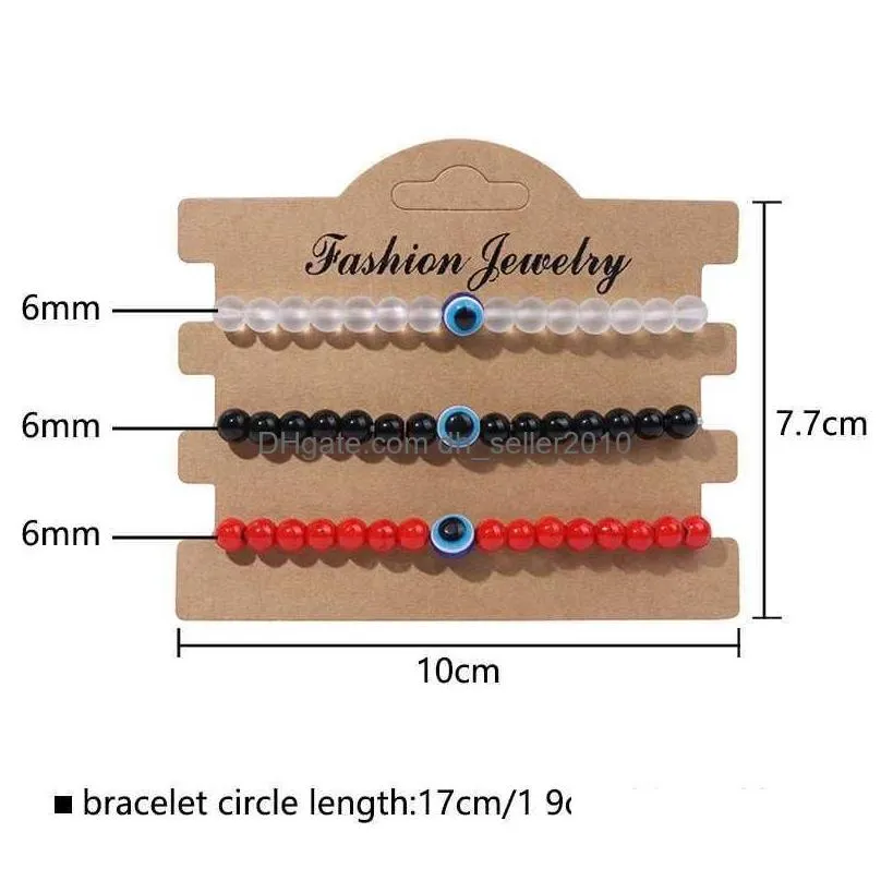 Beaded Cool Natural Stone Bead Bracelet 3Pcs/Set Evil Eye Elastic Rope Howlites Agate Womens Gift Drop Delivery Dhjvc