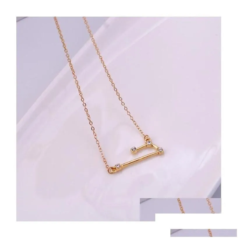 Pendant Necklaces 12 Constellation Zodiac Sign Necklace Horoscope Zircon Korean Jewelry Star Galaxy Libra Astrology Gift With Retail C