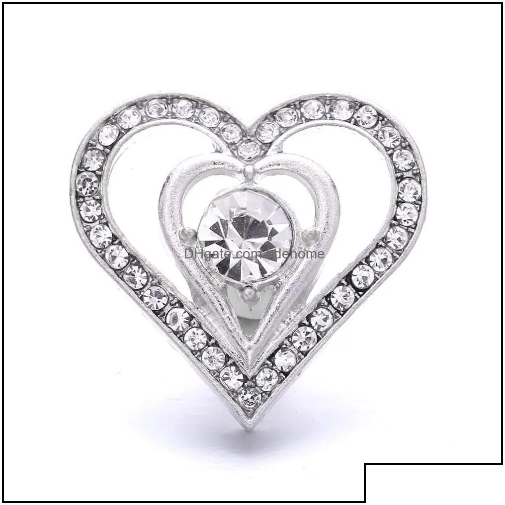 Clasps Hooks Noosa Hollow Heart Ginger Snap Button Jewelry Findings Crystal Chunks Charms 18Mm Metal Lover Snaps Buttons Factory Supp
