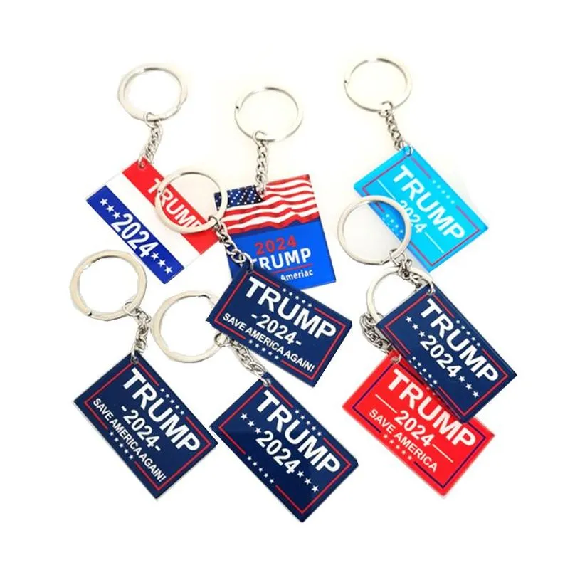 2024 Trump Falg Keychain Party Favor US Election Keychains Campaign Slogan Plastic Key Chain Keyring