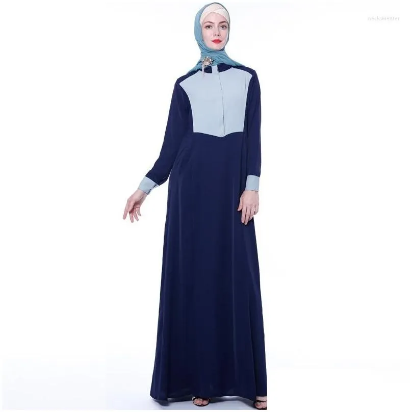 ethnic clothing muslim turkey bangladesh long skirt fashion color matching stand-up collar robe female islamic abaya malaysian dress