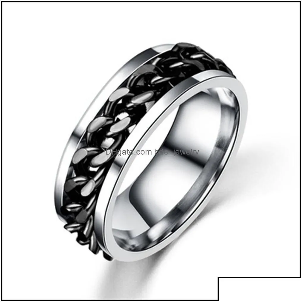 Band Rings 6Mm 8Mm Stainless Steel Chain Rotating Ring Personalized Anti Anxiety Fidget For Women Men Trendy Jewelry Gift Black Sliv
