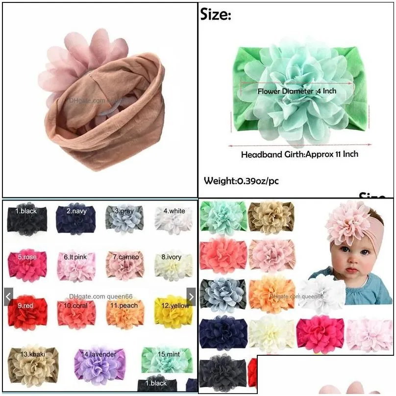 Headbands Nylon Hairbands Hair Wraps Big Chiffon Flower Elastics For Baby Girls Born Infant Toddlers Kids Drop Delivery Jewelry Hairj