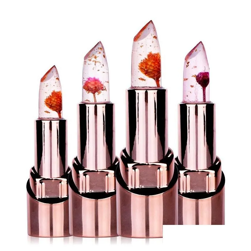 Heng Fang Gold Foil Flower Jelly Lipstick Temperature Changing Lipsticks with Mirror Lasting Moisturizing Lips Makeup