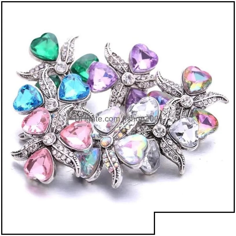 Charms Wholesale Crystal Heart Sier Color Snap Button Women Jewelry Findings Rhinestone 18Mm Metal Snaps Buttons Diy Brace Ffshop2001