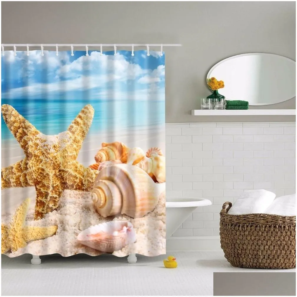 shower curtains seaside scenic beach shells shower curtains bathroom curtain frabic waterproof polyester bath curtains for bathroom 180x180cm