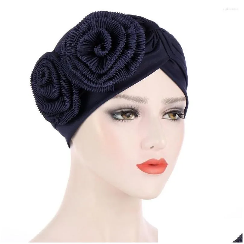 ethnic clothing women fashion solid color forehead cross inner hijabs cap big flower head wrap scarf muslim turban ready to wear