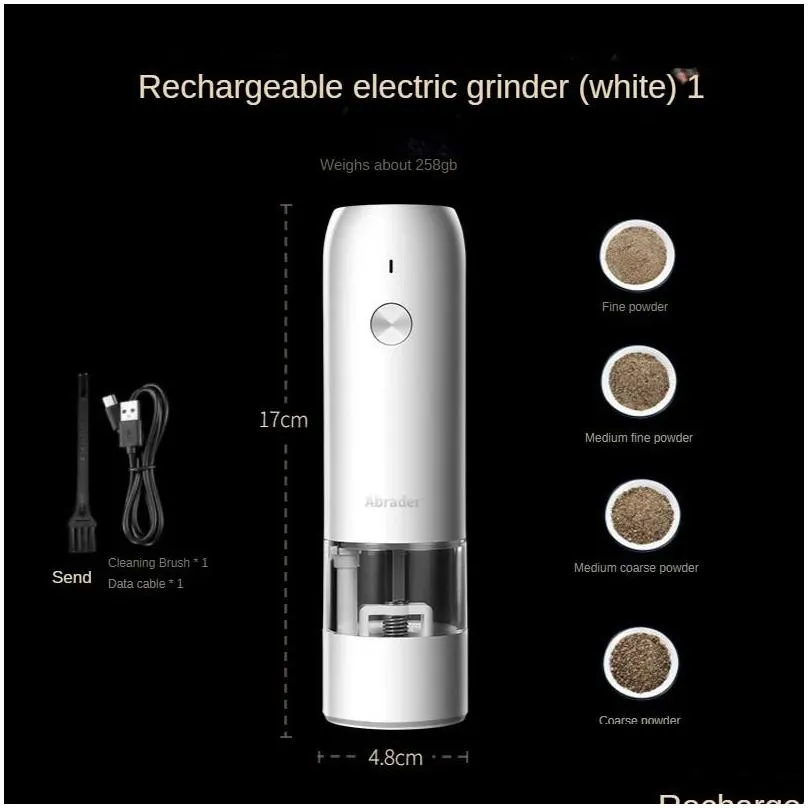 2pc automatic pepper grinder usb electric rechargeable salt spices grinder mill with led light stainless steel seasoning bottle 240304