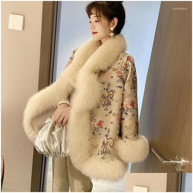 ethnic clothing female coat winter faux fur chinese style harajuku mid-length tang suit cloak women jacket warm elegant vintage 2023
