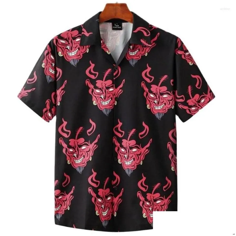 Mens Casual Shirts 3D Horror Devil Print Short Sleeve Shirt Turn-Down Collar Buttoned Cardigan Tops Fashion Trend Regar Fit Drop Del Dhh3D