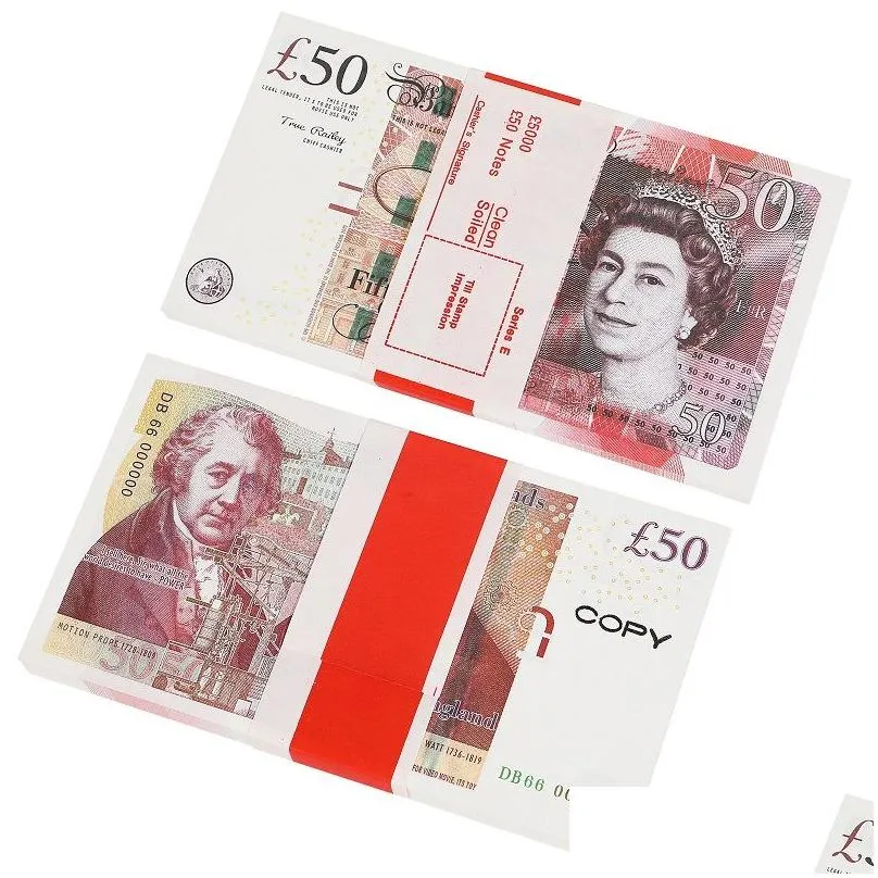 Prop Game Money Copy UK Pounds GBP 100 50 NOTES Extra Bank Strap - Movies Play Fake Casino Photo Booth for Movies, TV, Music Videos, Halloween Birthday Party, Prank
