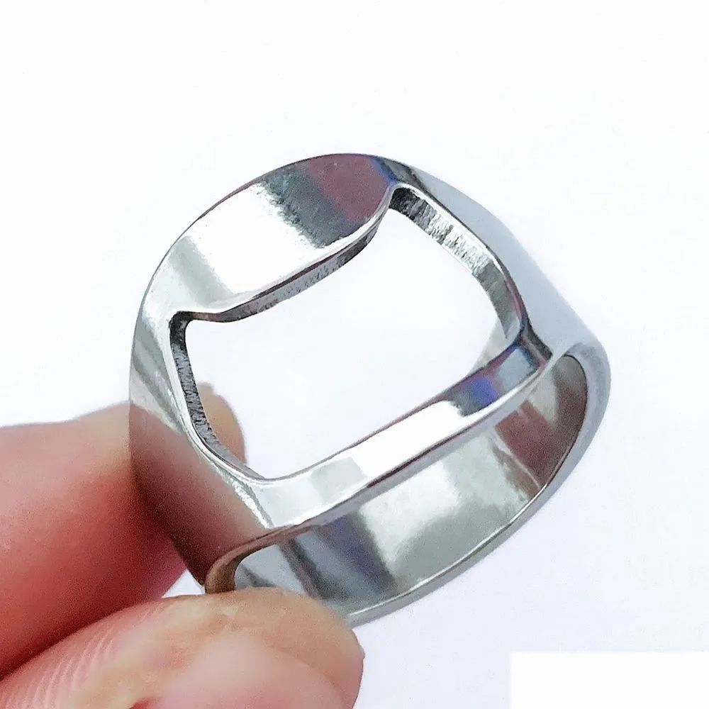 Band Rings Bk Lots 20Pcs Sier Bottle Opener Stainless Steel Band Rings Fashion Convenient Men Women Party Gifts Jewelry Drop Delivery