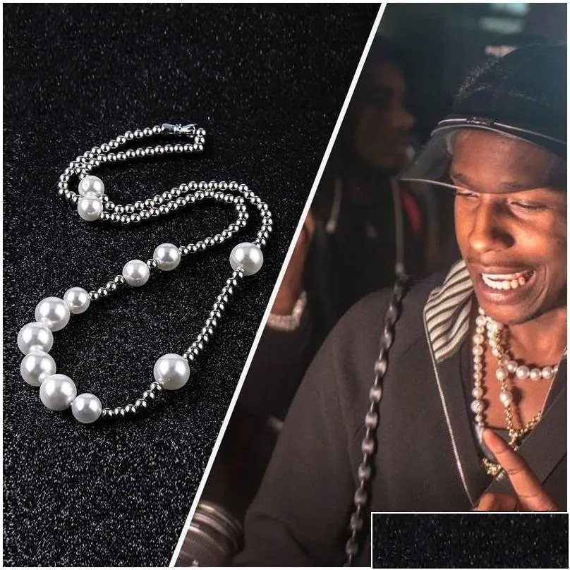 Beaded Necklaces Fashion Mens Pearl Necklace Hip Hop Stainless Steel Ball Jewelry Clavicle Chain Drop Delivery Pendants Dhr2N