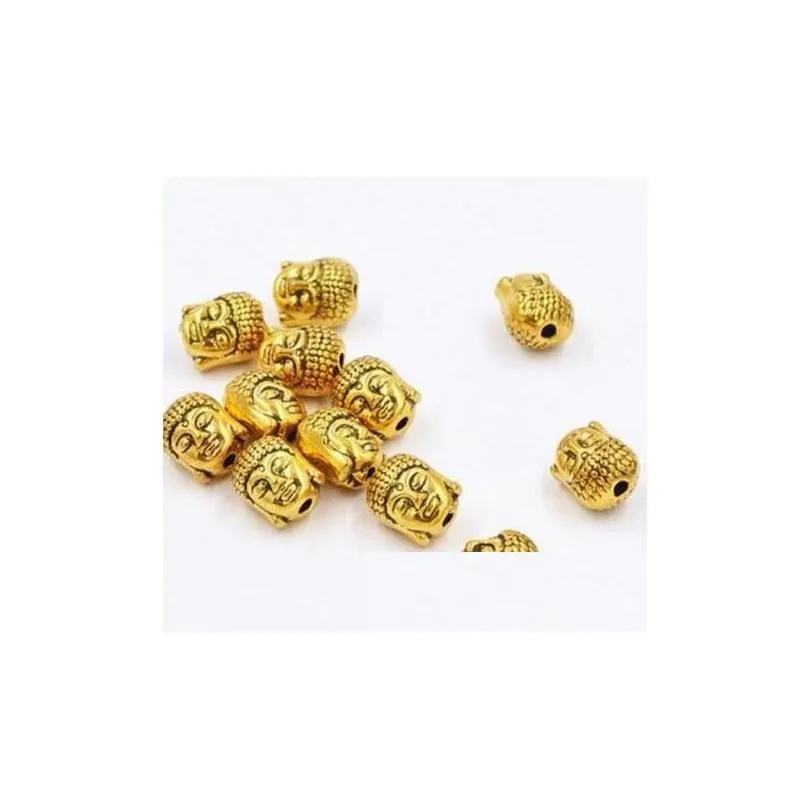 Alloy 100Pcs/Lot Gold Plated Buddha Head Spacer Beads Charms For Jewelry Diy Making 10X8Mm Drop Delivery Jewelry Loose Beads Dhdch