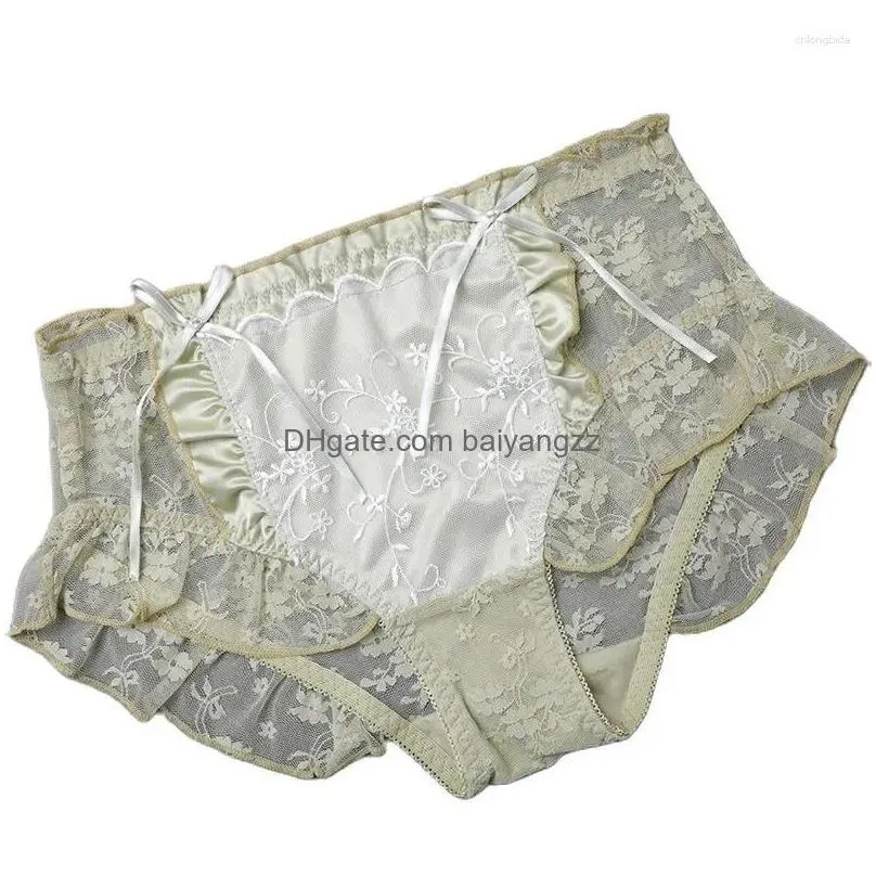 Womens Panties Women Lotus Leaf Sexy Lace Pants Safety Shorts Brief Lolita Sweet Bowknot Female Underwear Transparent Mesh Big Size Dh5Pp
