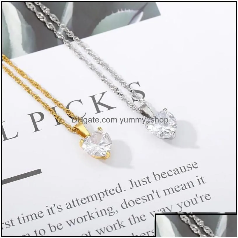 Pendant Necklaces Fashion Heart Necklace For Women Couple Lovers Gold Stainless Steel Chain Chocker Female Cute Zircon Jewlery 2167