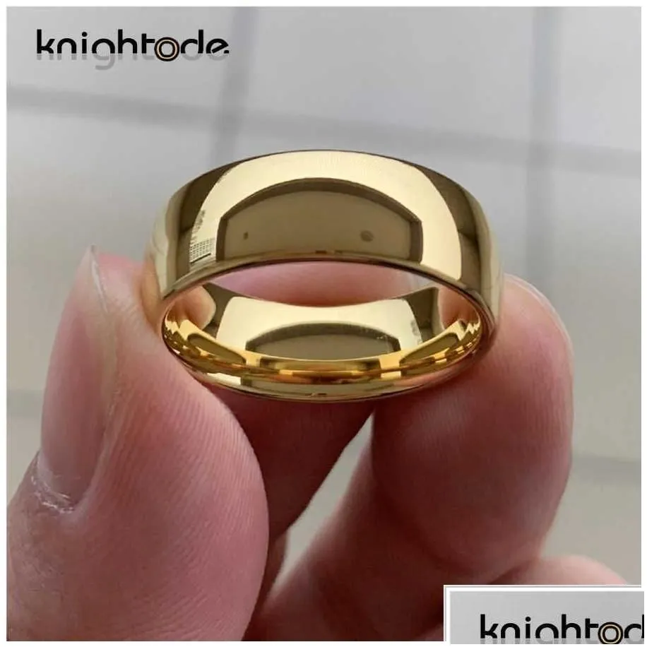 Band Rings Classic Gold Color Wedding Ring Tungsten Carbide Women Men Engagement Gift Jewelry Dome Polished Engraving 210713 Drop Del