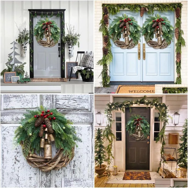 decorative flowers wreaths christmas wreath farmhouse boho garland bell door hanging christmas tree ornaments hanging 221020