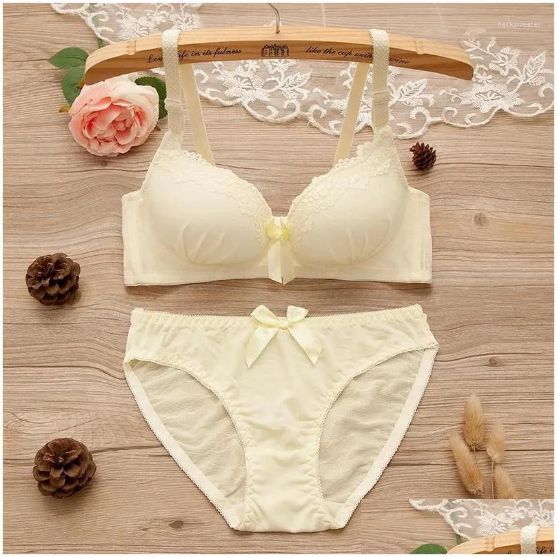bras sets pure color lace sexy girls bra briefs set gathers adjustable thin lingerie small breasts womens underwear suits for