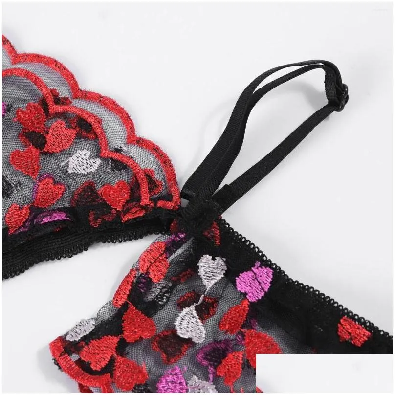 bras sets flower printing love embroidery bra g-string sleepwear underwear women lingerie small skirt girl halter babydolls