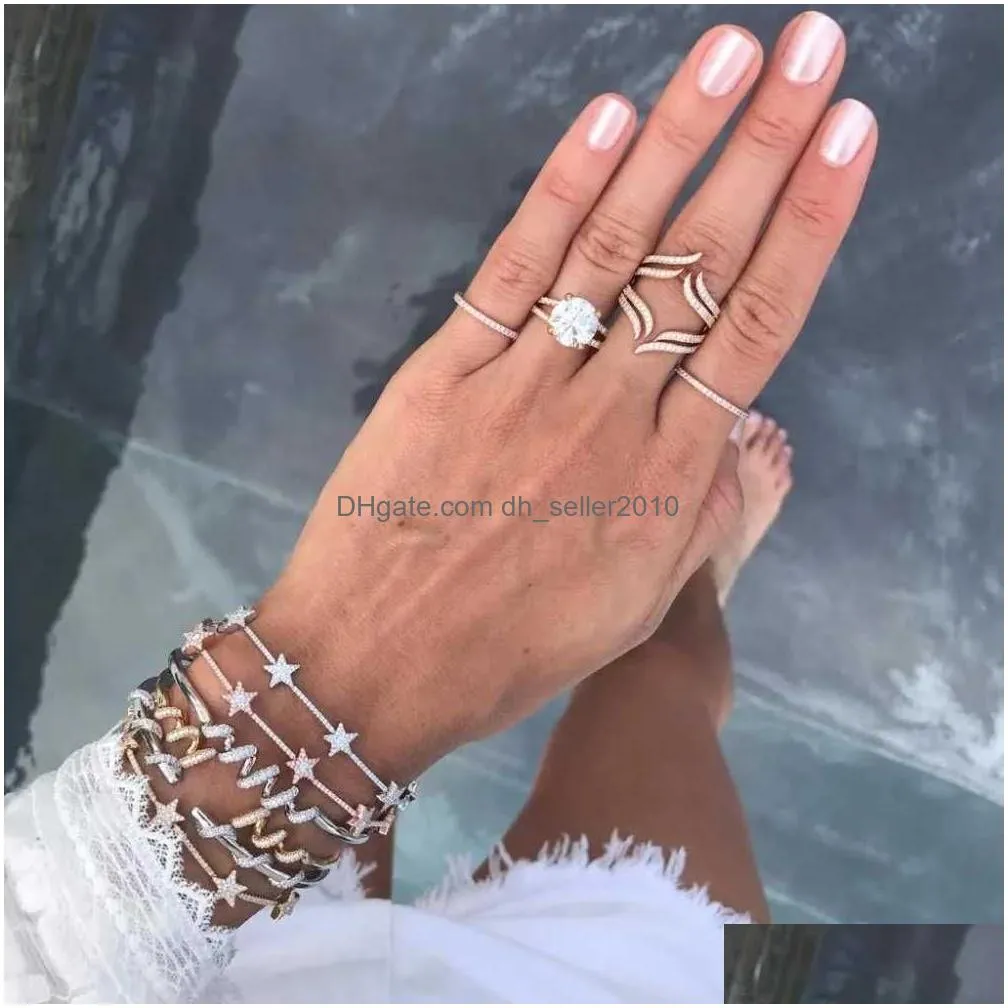 Chain Trendy Zirconia Crystal Stars Slave Bracelet For Women Finger Hand Sier Color Charm Bracelets Delicate Cz Drop Delivery Dhjoy