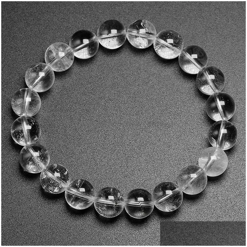 Bangles Natural White Clear Quartz Gems Stone Round Beads Handmade Stretchy Women Men Bracelet Healing Energy Gift Jewelry Drop Deliv Dhcdz