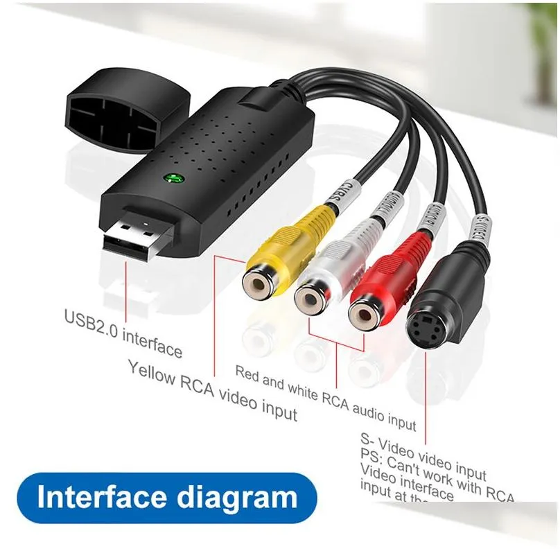 USB 2.0 TV Video Audio VHS to DVD HDD Converter Capture Card Connectors Cables For Win7/8/XP