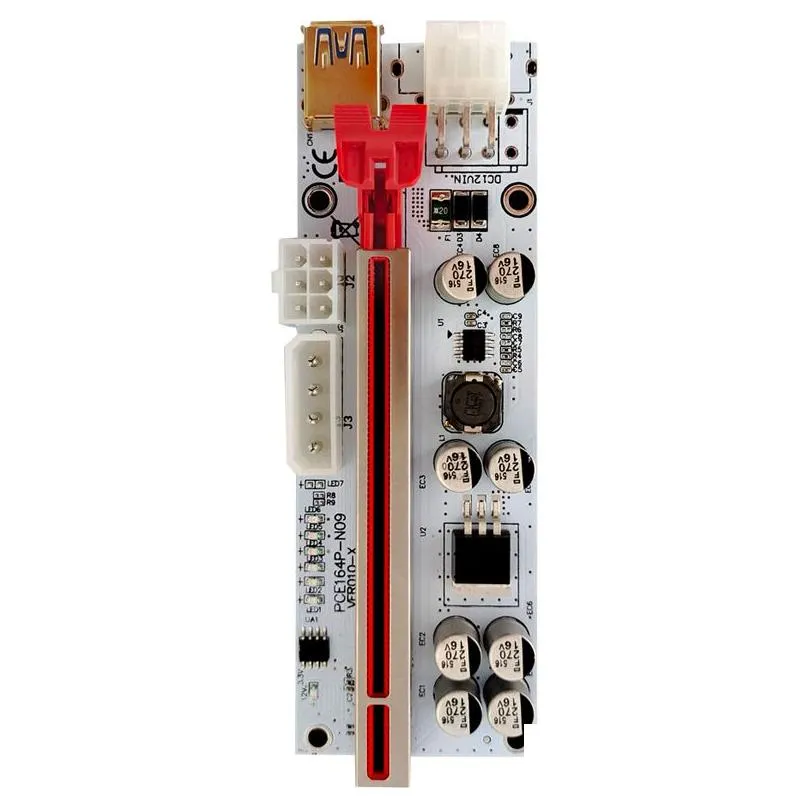 White Ver 010X pcie riser Card With 6 Led Flash Lights 8 Capacitors 009S 010S plus PCI-E 1X to 16X Extender gpu risers
