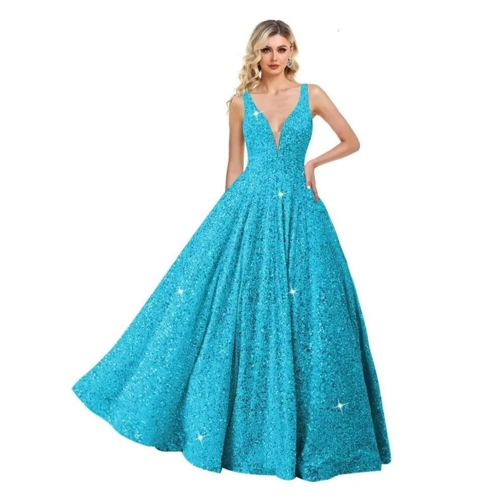 MARSEN V Neck Sequin Prom Dresses for Women Formal Gown Sparkly Ball Gown A-Line Evening Gowns