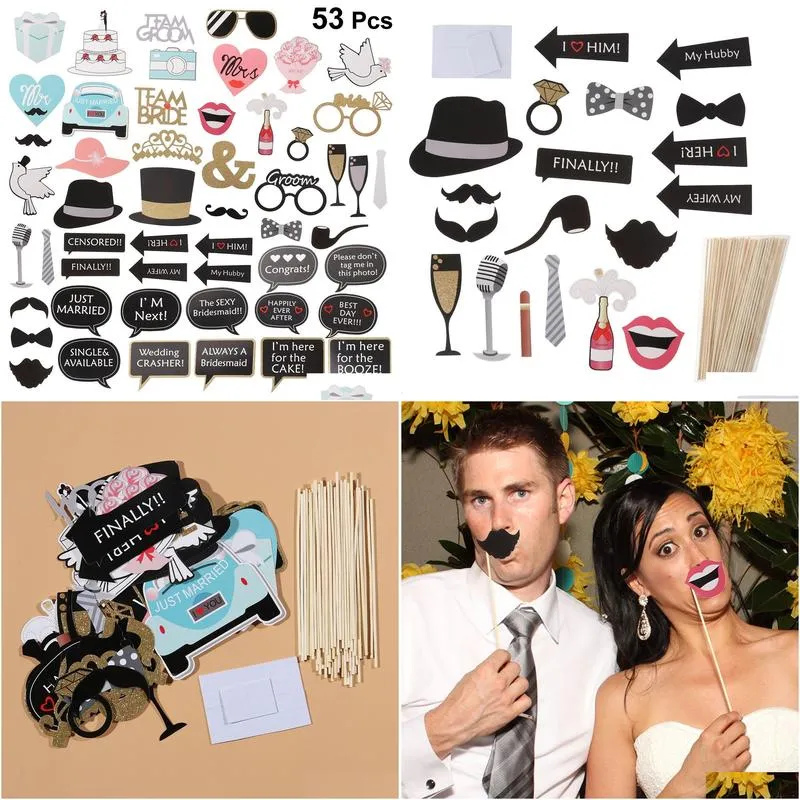 other event party supplies 53pcs wedding party pobooth props beard lips party decorations camera cocktail po booth props 230704