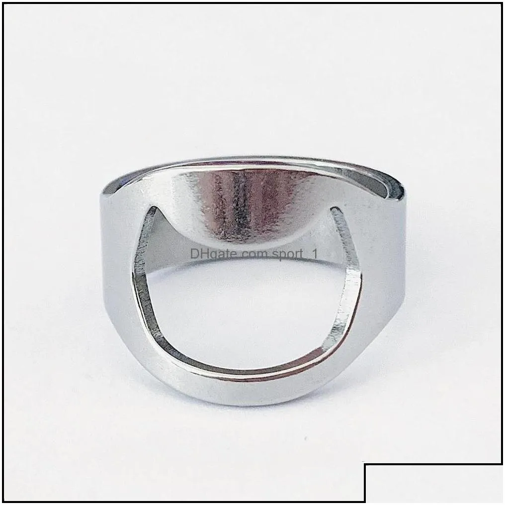 Band Rings Bk Lots 20Pcs Sier Bottle Opener Stainless Steel Band Rings Fashion Convenient Men Women Party Gifts Jewelry Drop Delivery
