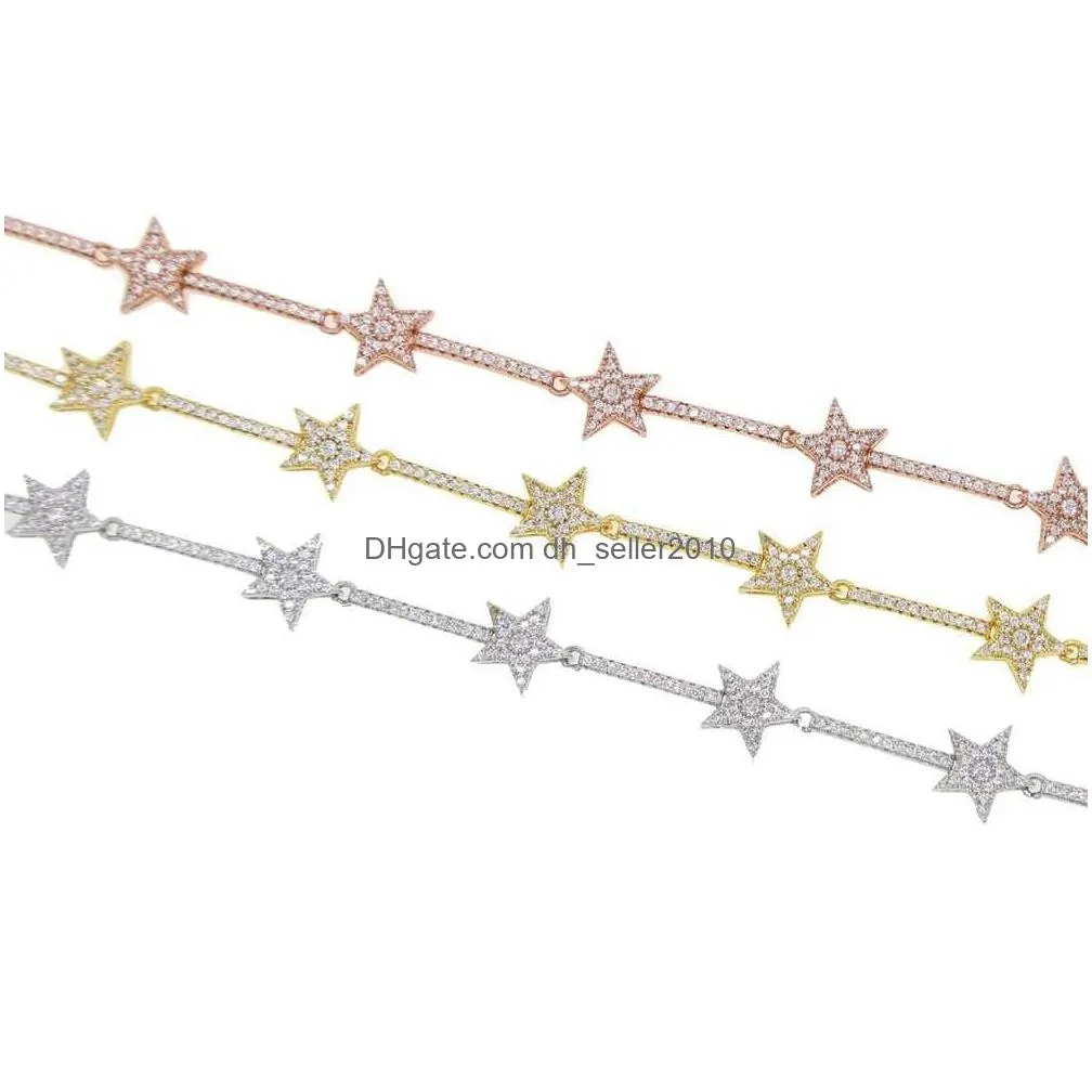 Chain Trendy Zirconia Crystal Stars Slave Bracelet For Women Finger Hand Sier Color Charm Bracelets Delicate Cz Drop Delivery Dhjoy