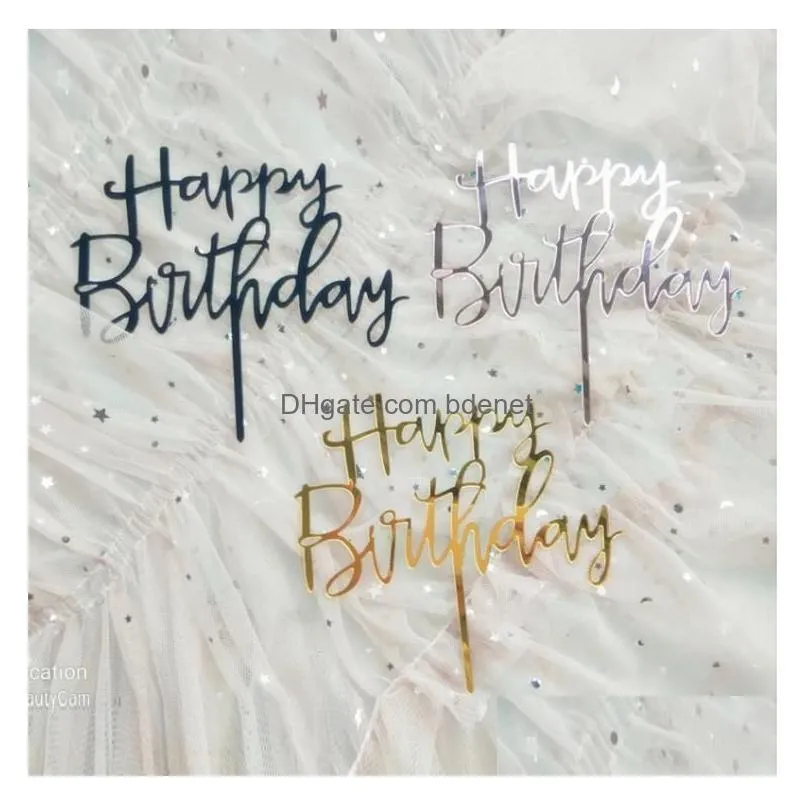 Other Event & Party Supplies Cute Happy Birthday Rose Gold Cake Toppers Glitter Acrylic Cupcake Flag Decorations-Party Gifts Rra5181 D Dhlsz