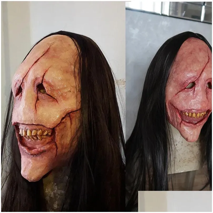 party masks terror long hair evil mask halloween costume women men adult ghost haunted house props 230824