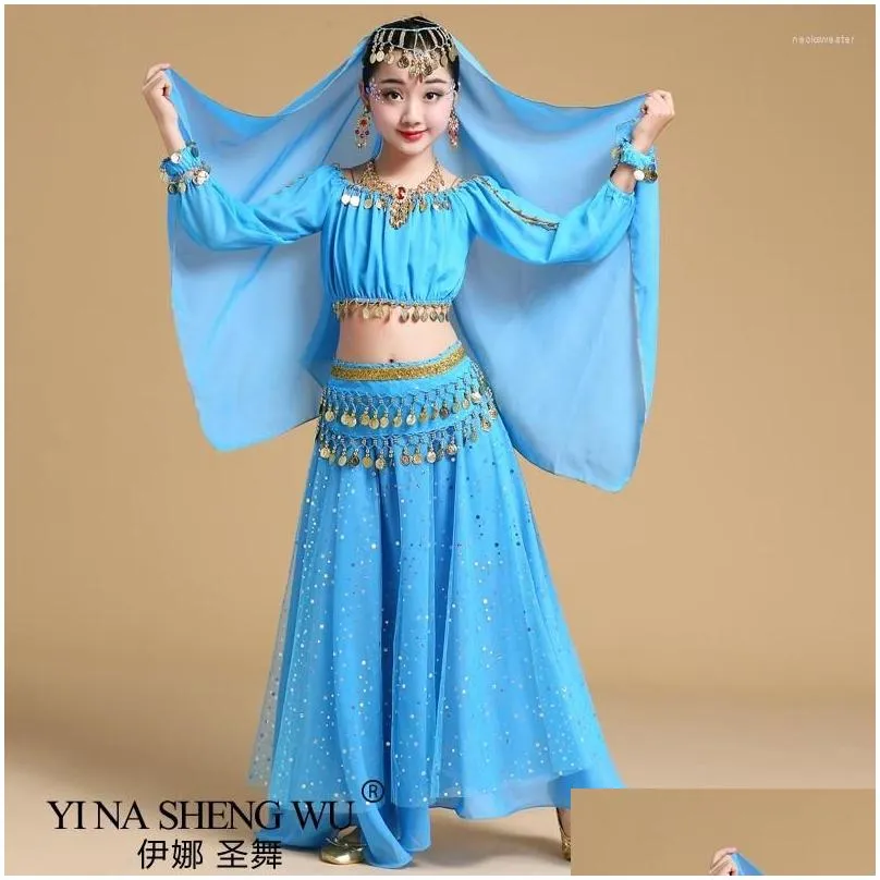 stage wear fashion style child belly dance costume set sari bollywood children outfit performance clothes sets