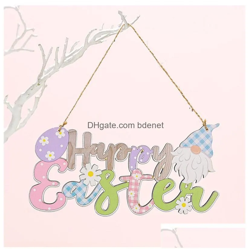Other Festive & Party Supplies Happy Easter Joy Hop Home Wooden Ornament Spring Day Decoration With Hanging Rope Rrd12980 Drop Deliver Dhlh8