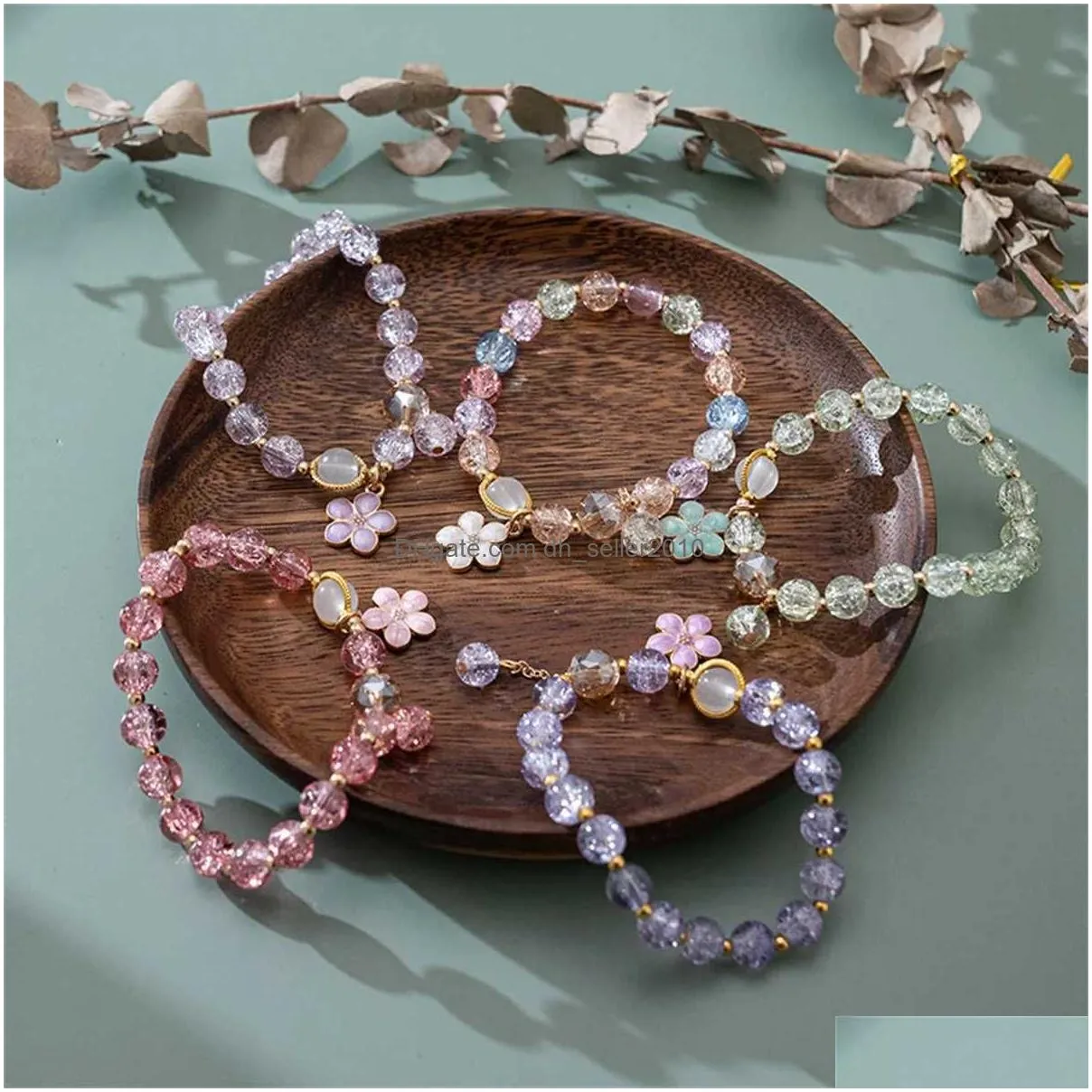 Beaded Korean Colored Crystal Bead Flower Pendant Bracelet For Women Bohemian Sakura Wedding Party Jewelry1 Drop Delivery Dhbfw