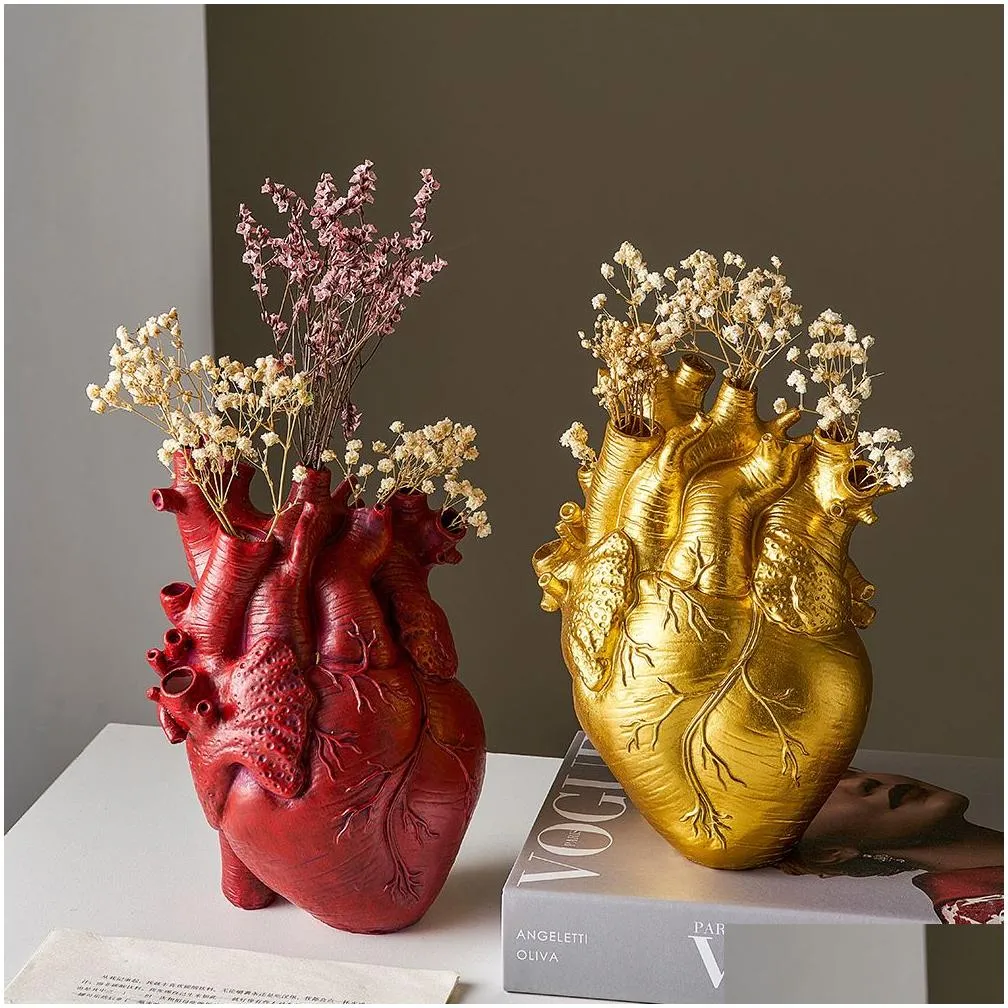 vases figurines resin anatomical heart flowerpot heart vase dried flower container vases pots heart shaped sculpture flowerpot home decoration