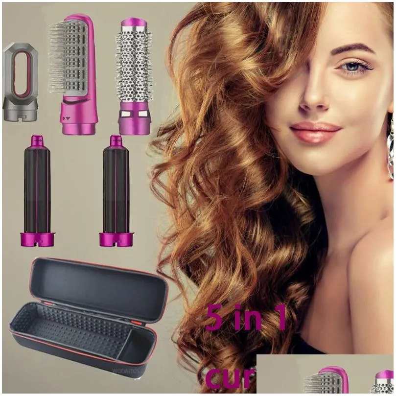 Hair dryer 5 in 1 electric curling iron blow air comb roller and straightening brush removable household gift boxed