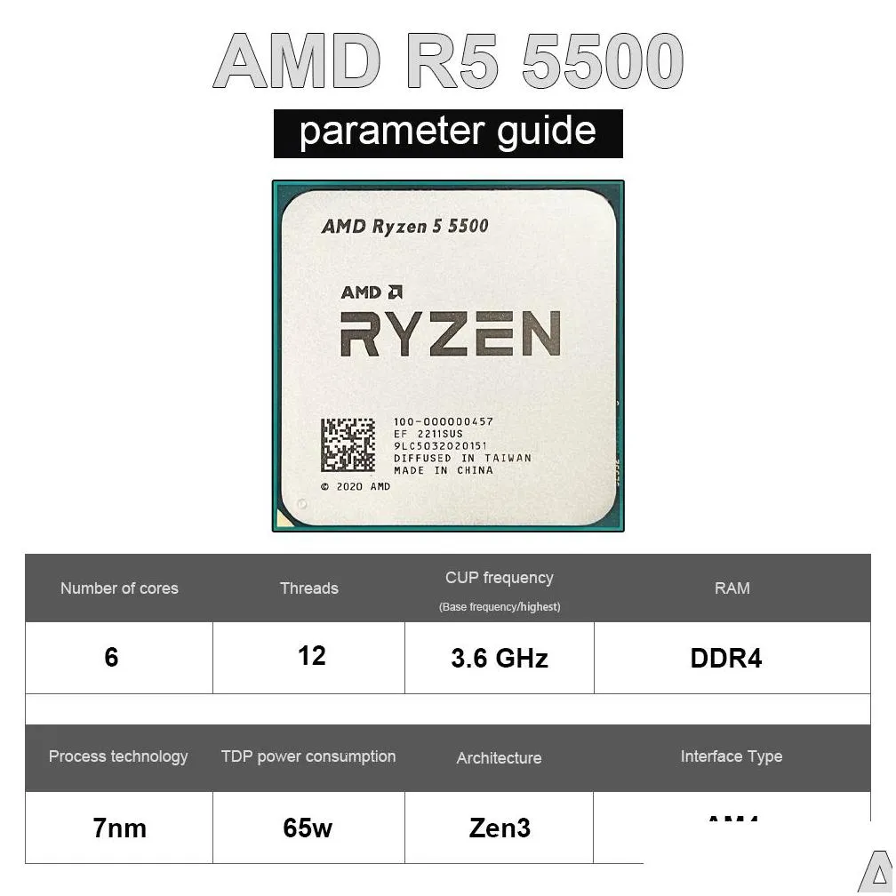 CPUs Ryzen 5 5500 R5 5500 36 GHz 6Core 12Thread CPU Processor 7nm L316M Socket AM4 For B550 MotherBoard 230204
