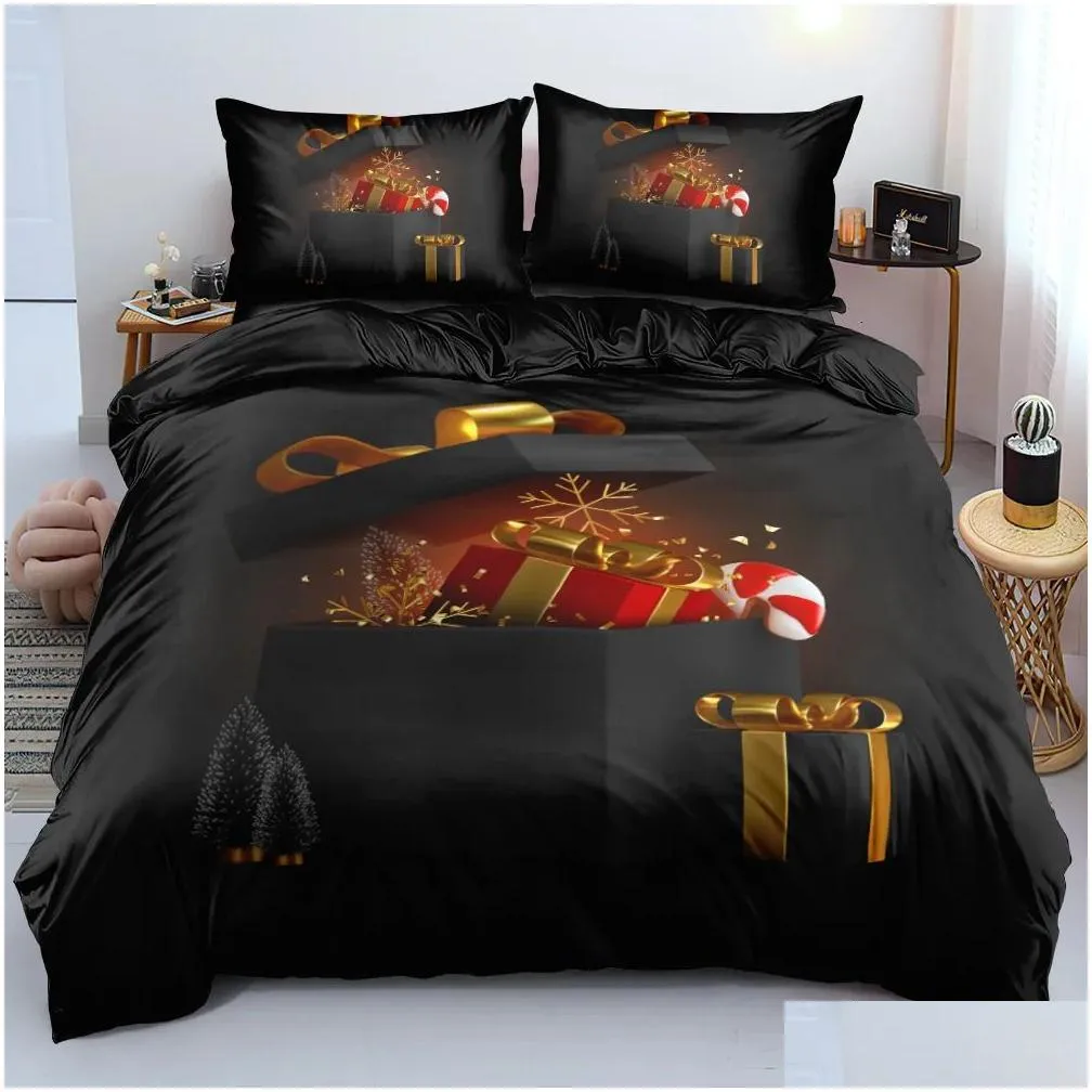 Bedding Sets Luxury Black Gold Christmas Tree 3Pcs Queen King Fl Size Duvet Er Linen Set Bedspread For A Child 200X200 240X220 Drop Dhyns