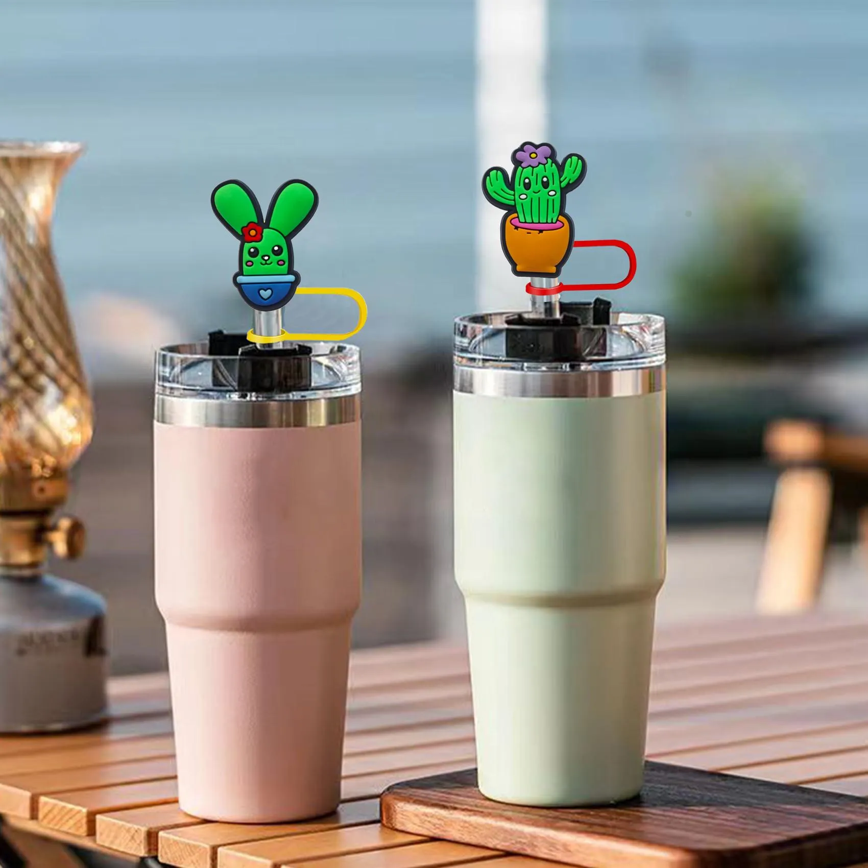 cactus straw cover for  cups silicone covers cap reusable cute tips lids protectors water bottle topper 30 40 oz bottles