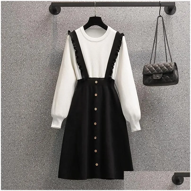 casual dresses ehqaxin plus size womens knitted 2023 autumn winter fashion wood ear stitching a-shaped buttons dress for female m-4xl