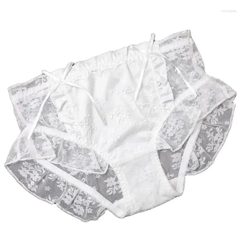 Womens Panties Women Lotus Leaf Sexy Lace Pants Safety Shorts Brief Lolita Sweet Bowknot Female Underwear Transparent Mesh Big Size Dh5Pp