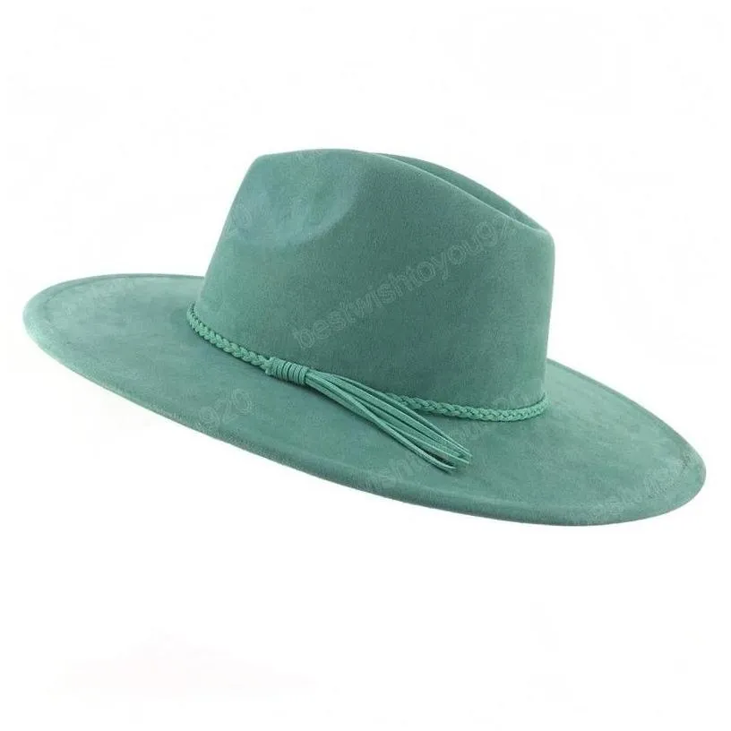 Wide Brim Hats Classical Suede 9.5Cm Fedora Hat For Women Men Church Jazz Decorate Formal Dress Ca Drop Delivery Fashion Accessories S